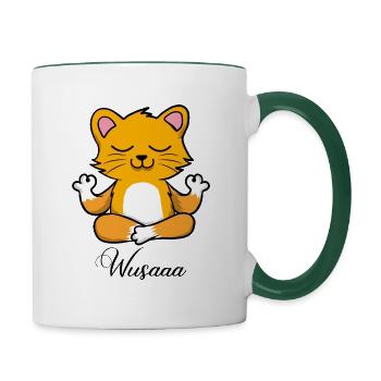 Auszeit Durchatmen Wusaaa Katze - Tasse zweifarbig - Weiß/Dunkelgrün - Rechts