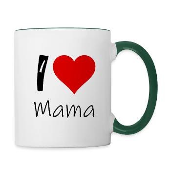 I love Mama Herz - Tasse zweifarbig - Weiß/Dunkelgrün - Rechts