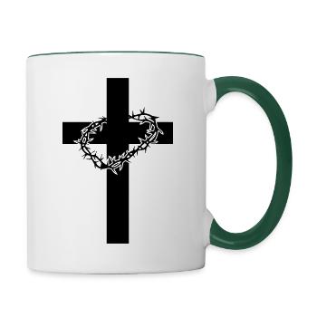 CROSS JESUS CHRIST Idée cadeau de couronne d'épine - Mug contrasté - blanc/vert foncé - Droite