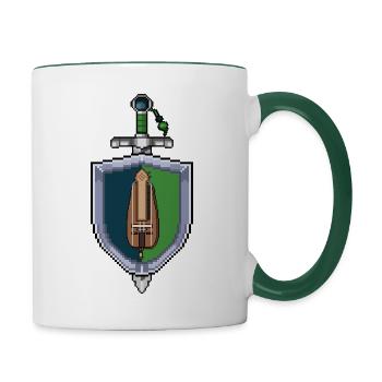 Pixel Drehleier auf Schild Wappen - Tasse zweifarbig - Weiß/Dunkelgrün - Rechts