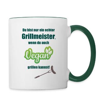 Grillmeister ist nur wer auch vegan grillen kann! - Tasse zweifarbig - Weiß/Dunkelgrün - Rechts