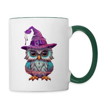 Sorcière hibou avec chapeau - Mug contrasté - blanc/vert foncé - Droite