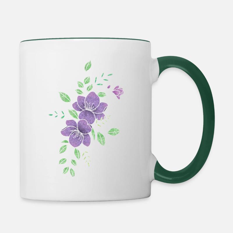 Fleur violette - Mug contrasté - blanc/vert foncé