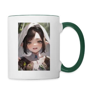 Anime mädchen - Tasse zweifarbig - Weiß/Dunkelgrün - Rechts