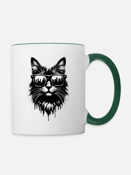 Cool Cat | Sonnenbrillen Katze - Tasse zweifarbig - Weiß/Dunkelgrün