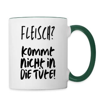 Veganer Geschenke Vegetarier Fleisch Nein Danke - Tasse zweifarbig - Weiß/Dunkelgrün - Rechts