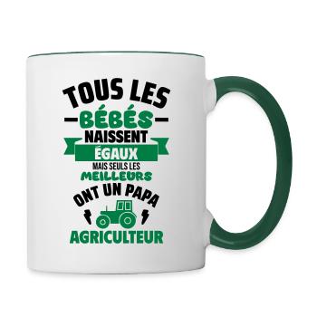 Bébé de Papa agriculteur,tracteur,cadeau naissance - Mug contrasté - blanc/vert foncé - Droite