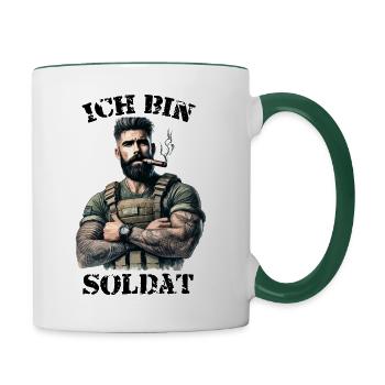 Soldat au cigare - Militaire - Mug contrasté - blanc/vert foncé - Droite