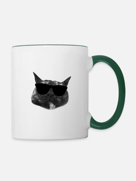 Cool Cat - Tasse zweifarbig - Weiß/Dunkelgrün