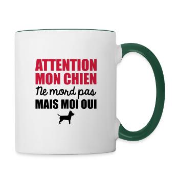 be careful my dog does not bite but me yes - Contrasting Mug - white/dark green - Right