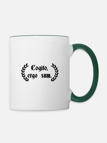 Cogito Ergo Sum - lateinischer Spruch - Tasse zweifarbig - Weiß/Dunkelgrün