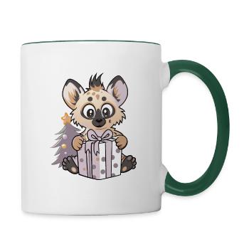 Cute hyena with gift on Christmas - Contrasting Mug - white/dark green - Right