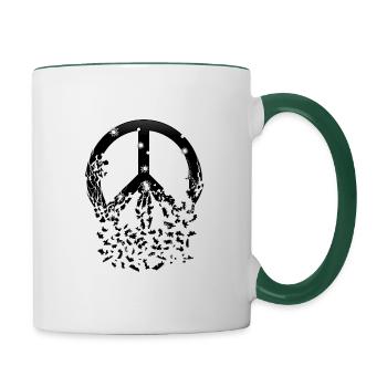 Les trous de balle du panneau de paix noir se désintègrent - Mug contrasté - blanc/vert foncé - Droite