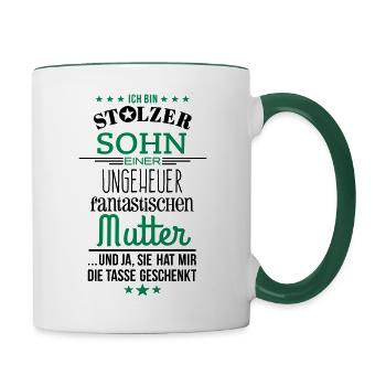 Ungeheuer fantastische Mutter - Sohn / Tasse - Tasse zweifarbig - Weiß/Dunkelgrün - Rechts
