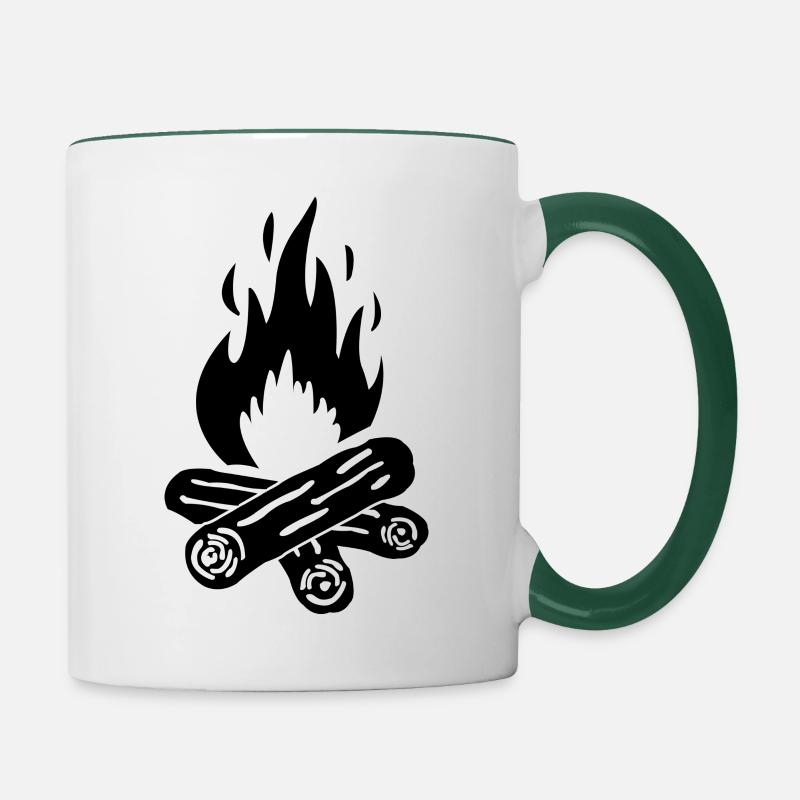 Feu de camp de camping - Mug contrasté - blanc/vert foncé