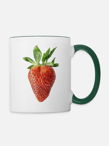 Saftige rote Erdbeere, Sommer - Tasse zweifarbig - Weiß/Dunkelgrün