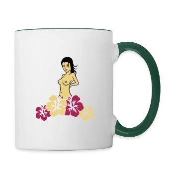 hawai woman - Contrasting Mug - white/dark green - Right