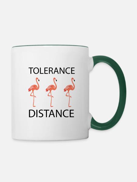 Flamingos- Abstand -Toleranz - Tasse zweifarbig - Weiß/Dunkelgrün