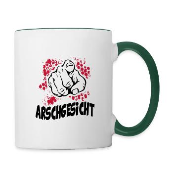 Arschgesicht - Tasse zweifarbig - Weiß/Dunkelgrün - Rechts