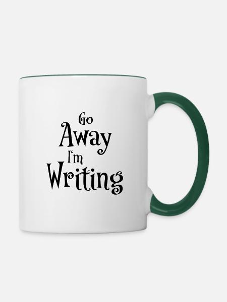 Go away - I'm writing - Tasse zweifarbig - Weiß/Dunkelgrün