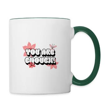 You Are Enough - Pink Flowers - Contrasting Mug - white/dark green - Right