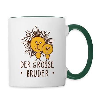Der große Bruder Löwe - Tasse zweifarbig - Weiß/Dunkelgrün - Rechts