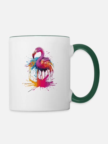 Flamingo - Tasse zweifarbig - Weiß/Dunkelgrün