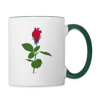 Cœur rose - Mug contrasté - blanc/vert foncé - Droite