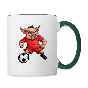 Schweinchen Fussball - Tasse zweifarbig - Weiß/Dunkelgrün - Rechts