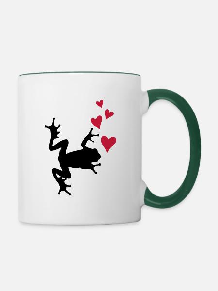 frosch silhouette herz - Tasse zweifarbig - Weiß/Dunkelgrün