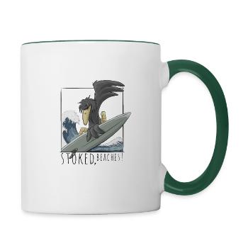 Ravi, les plages! Surfer corbeau corbeau sur vague - Mug contrasté - blanc/vert foncé - Droite