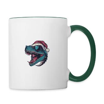 Drache Weihnachten Lustig - Tasse zweifarbig - Weiß/Dunkelgrün - Rechts