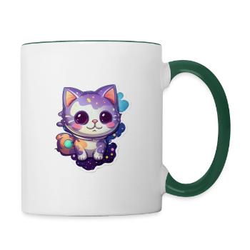 A cute little kitty flying in space - Contrasting Mug - white/dark green - Right