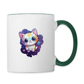 Cute cartoonish kitty floating in space - Contrasting Mug - white/dark green - Right