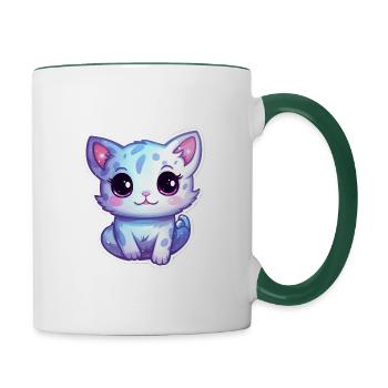 "Spacebound Kitty: Adorable Cartoon in Orbit" - Contrasting Mug - white/dark green - Right