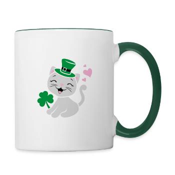Festive design with cute kitten - Contrasting Mug - white/dark green - Right