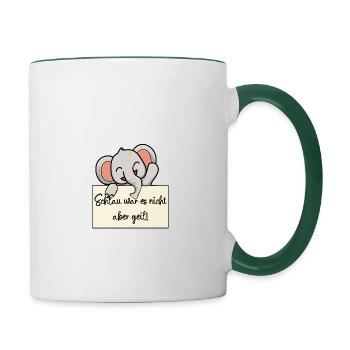 Elefant lustiger Spruch humor Gefängnisbild - Tasse zweifarbig - Weiß/Dunkelgrün - Rechts