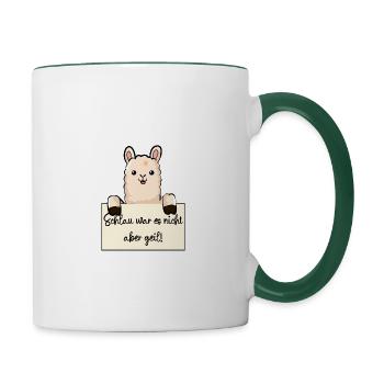 Lama lustiger Spruch humor Gefängnisbild - Tasse zweifarbig - Weiß/Dunkelgrün - Rechts
