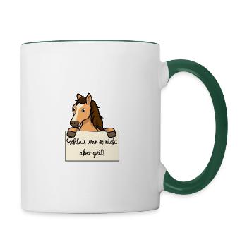 Pferd lustiger Spruch humor Gefängnisbild - Tasse zweifarbig - Weiß/Dunkelgrün - Rechts