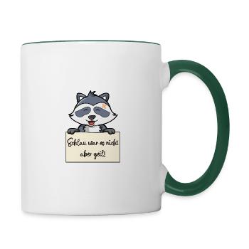 Waschbär lustiger Spruch humor Gefängnisbild - Tasse zweifarbig - Weiß/Dunkelgrün - Rechts