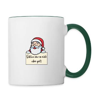 Weihnachtsmann lustiger Spruch humor Gefängnisbild - Tasse zweifarbig - Weiß/Dunkelgrün - Rechts