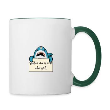 Hai lustiger Spruch humor Gefängnisbild - Tasse zweifarbig - Weiß/Dunkelgrün - Rechts