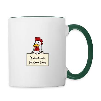 Huhn lustiger Spruch humor Gefängnisbild - Tasse zweifarbig - Weiß/Dunkelgrün - Rechts
