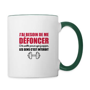 besoin de me défoncer a la salle parce que frapper - Mug contrasté - blanc/vert foncé - Droite