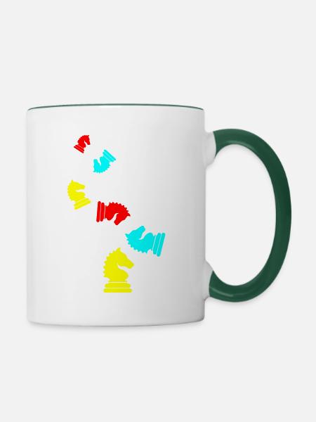 Pferd Schachfigur - Tasse zweifarbig - Weiß/Dunkelgrün