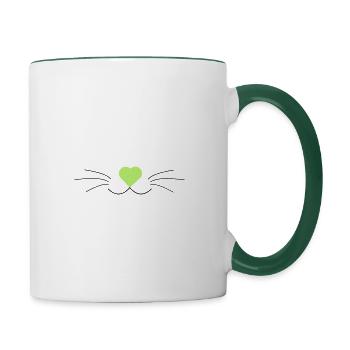 Cat whiskers, green and black, with heart - Contrasting Mug - white/dark green - Right