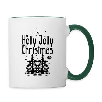 Holly Jolly Slogan mit Schnee - Tasse zweifarbig - Weiß/Dunkelgrün - Rechts