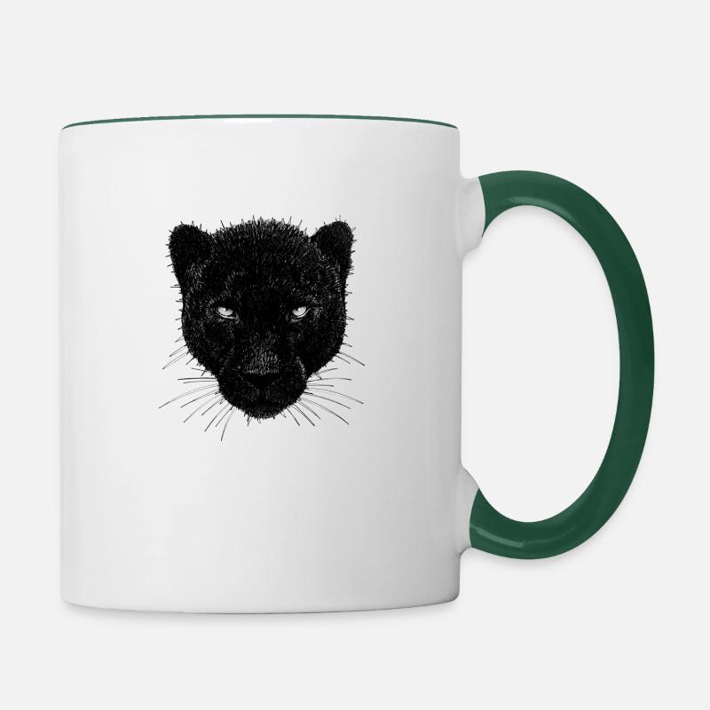 Panthère - panthère noire - chat sauvage au design unique - Mug contrasté - blanc/vert foncé