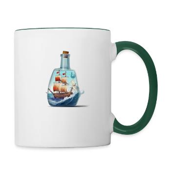Message dans un bateau de bouteilles - Mug contrasté - blanc/vert foncé - Droite