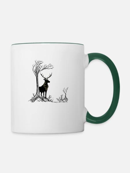 magischer Hirsch - Tasse zweifarbig - Weiß/Dunkelgrün